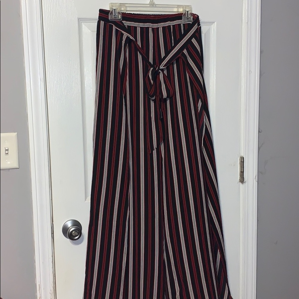 red, white, blue flowy pants